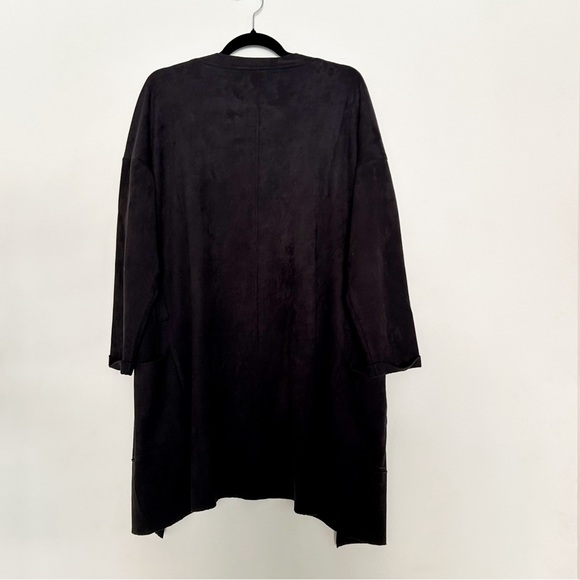 Neiman Marcus black jacket long sleeve microsuede pockets open front faux suede - Picture 6 of 6